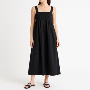 Barneys New York Black Cotton Midi Dress Size 36 (US XS) Swiss Dot Empire Waist